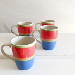 Retro Coffee House Style Stoneware Coffee Mugs Set of 4